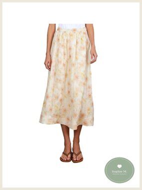100% Linen A-Line Midi Skirt with Pockets & Elastic Waist for Summer